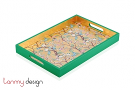 Green rectangle lacquer tray with flower and leaf pattern in spring 30*45*4.5 cm